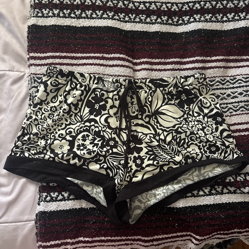 Floral Black and White Athletic Shorts